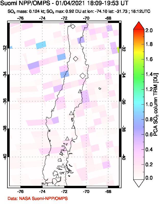 A sulfur dioxide image over Central Chile on Jan 04, 2021.