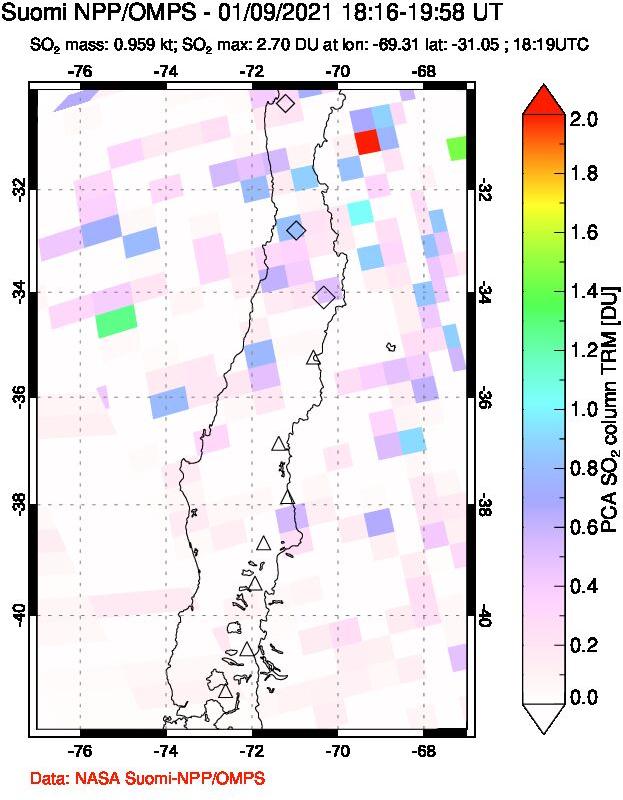 A sulfur dioxide image over Central Chile on Jan 09, 2021.