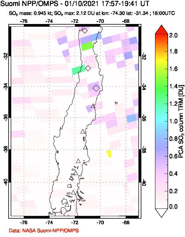 A sulfur dioxide image over Central Chile on Jan 10, 2021.