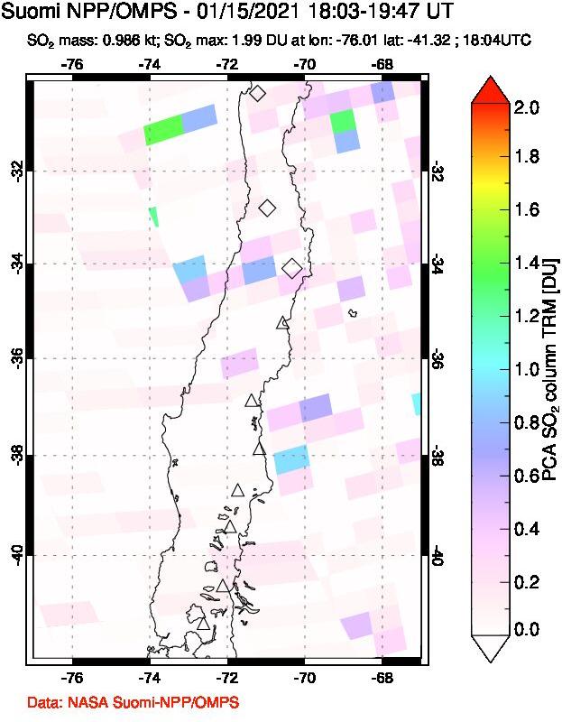 A sulfur dioxide image over Central Chile on Jan 15, 2021.