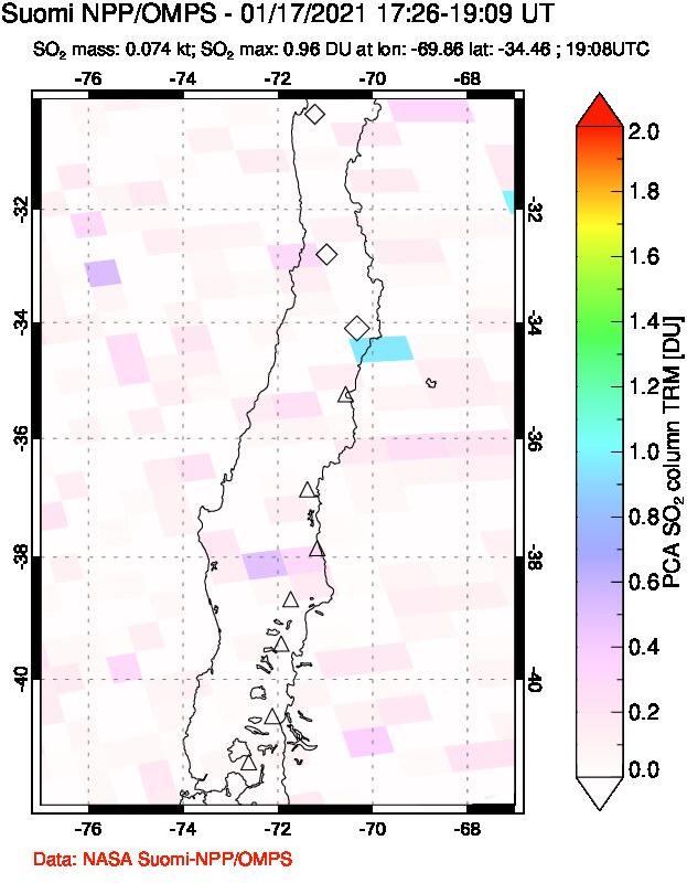 A sulfur dioxide image over Central Chile on Jan 17, 2021.