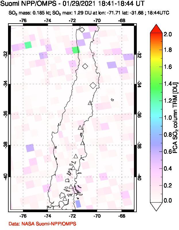 A sulfur dioxide image over Central Chile on Jan 29, 2021.