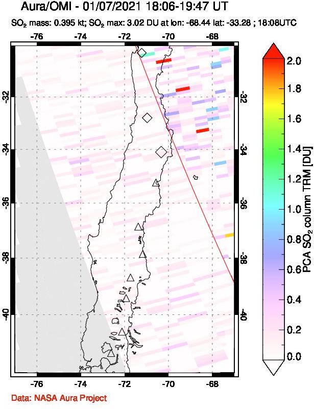 A sulfur dioxide image over Central Chile on Jan 07, 2021.