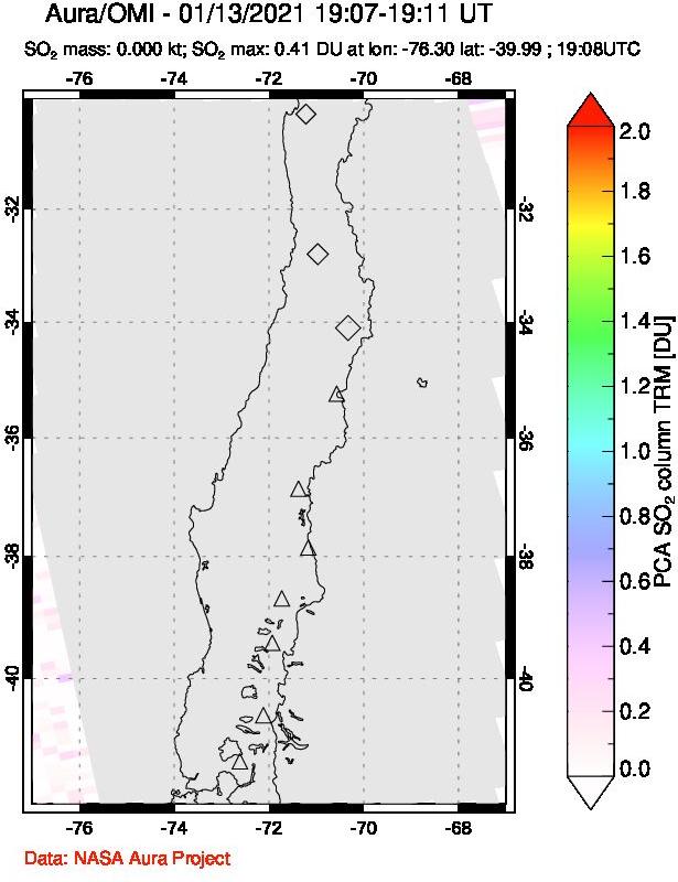 A sulfur dioxide image over Central Chile on Jan 13, 2021.
