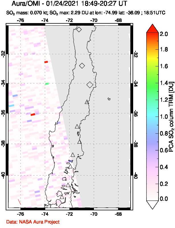 A sulfur dioxide image over Central Chile on Jan 24, 2021.