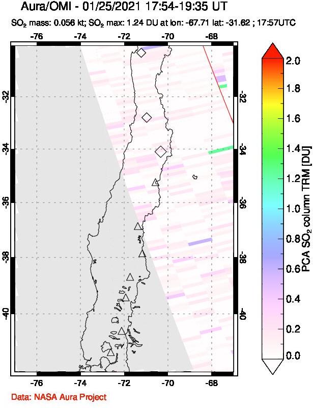 A sulfur dioxide image over Central Chile on Jan 25, 2021.