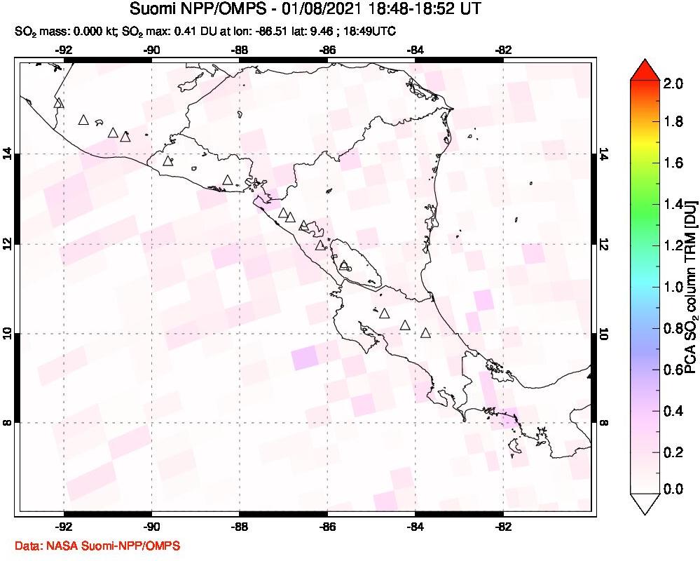 A sulfur dioxide image over Central America on Jan 08, 2021.