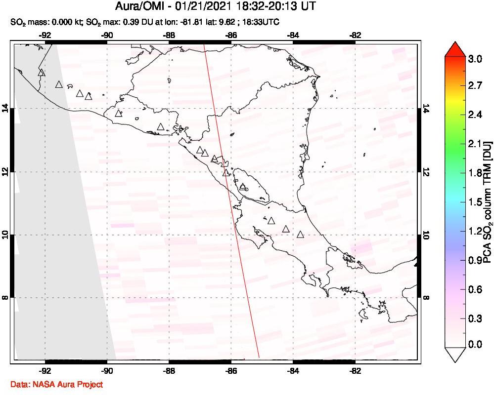 A sulfur dioxide image over Central America on Jan 21, 2021.