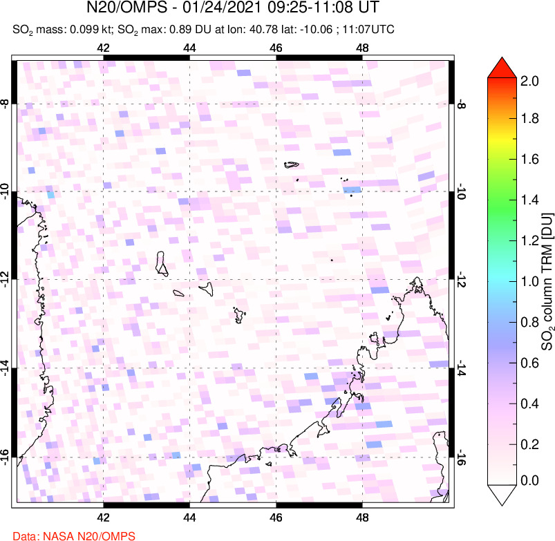 A sulfur dioxide image over Comoro Islands on Jan 24, 2021.