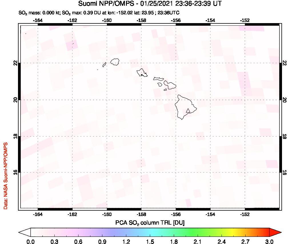 A sulfur dioxide image over Hawaii, USA on Jan 25, 2021.