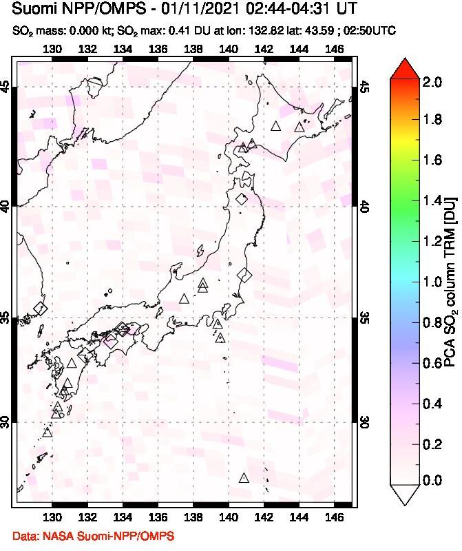 A sulfur dioxide image over Japan on Jan 11, 2021.