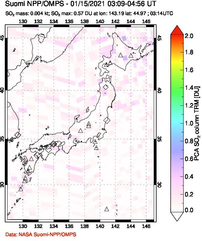 A sulfur dioxide image over Japan on Jan 15, 2021.