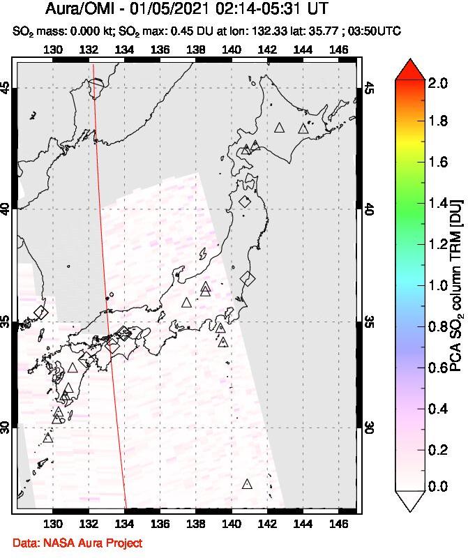 A sulfur dioxide image over Japan on Jan 05, 2021.
