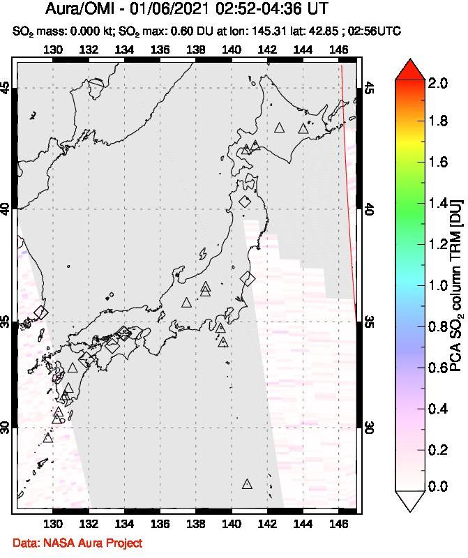 A sulfur dioxide image over Japan on Jan 06, 2021.