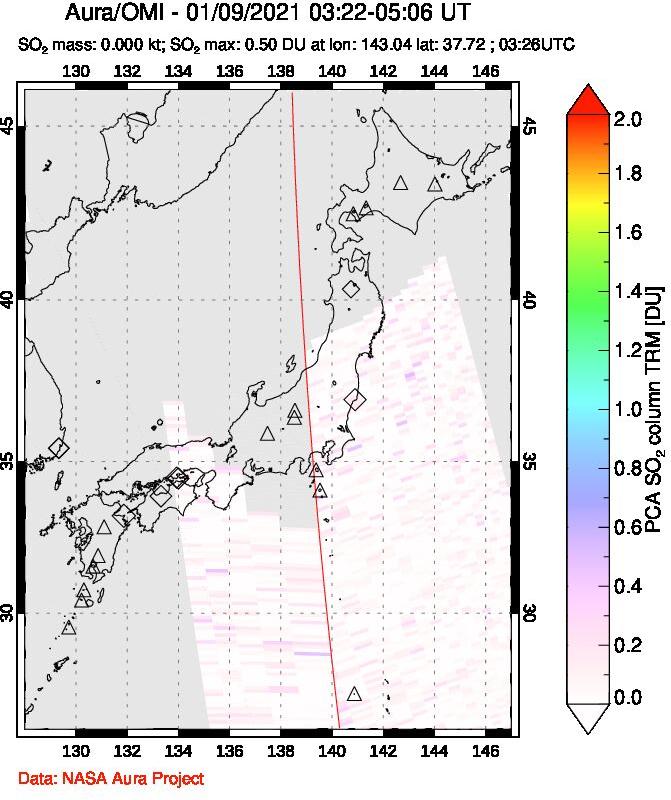 A sulfur dioxide image over Japan on Jan 09, 2021.
