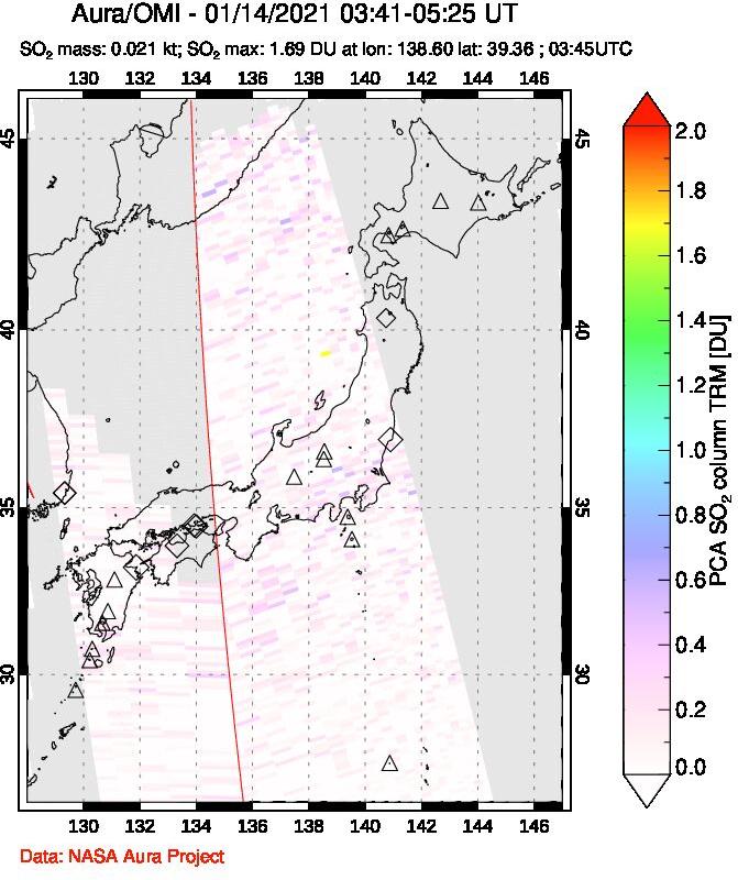 A sulfur dioxide image over Japan on Jan 14, 2021.