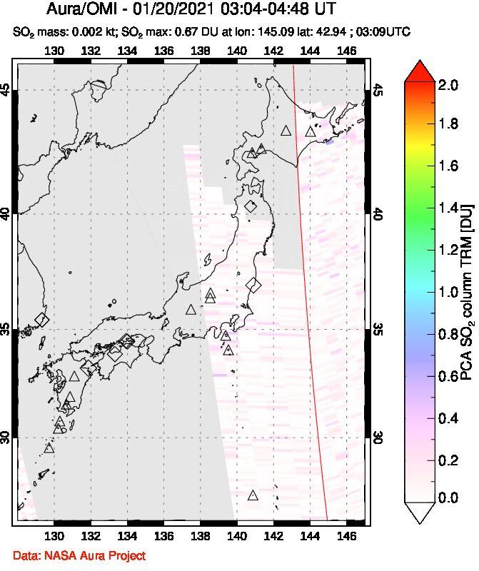 A sulfur dioxide image over Japan on Jan 20, 2021.