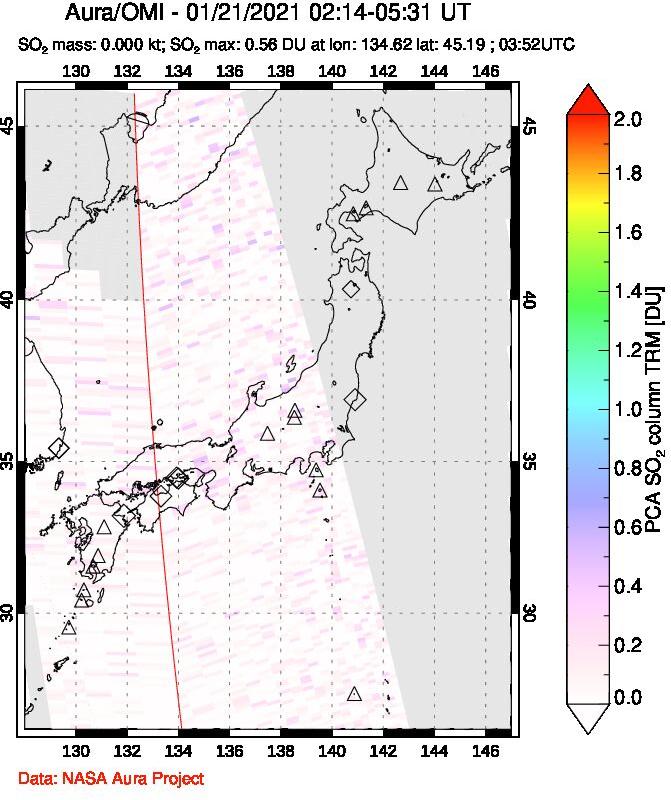A sulfur dioxide image over Japan on Jan 21, 2021.