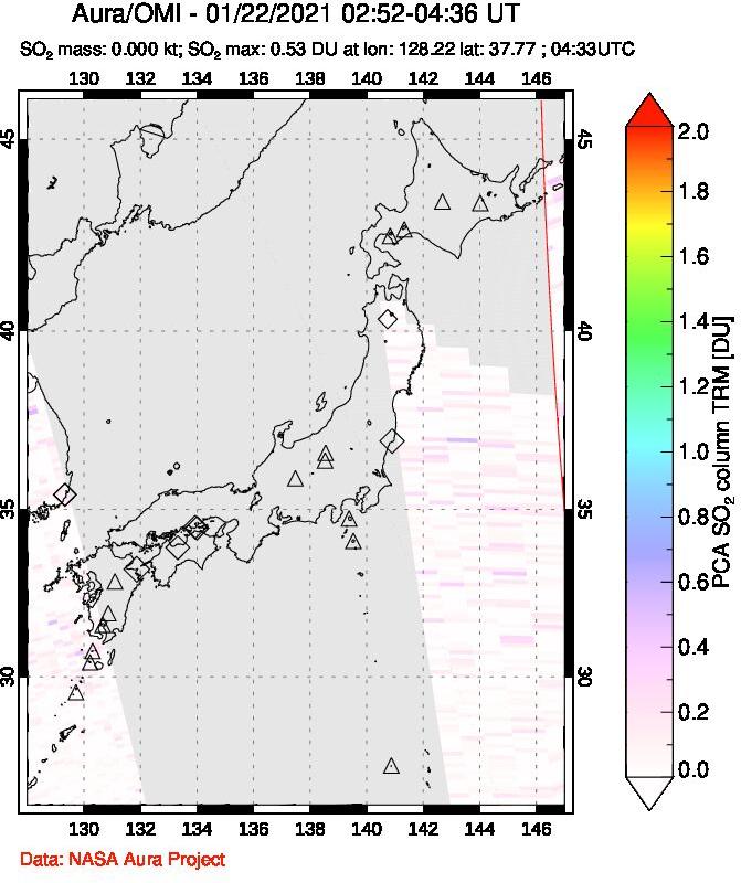 A sulfur dioxide image over Japan on Jan 22, 2021.