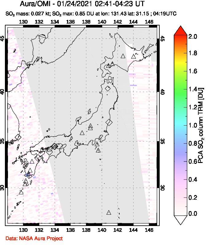 A sulfur dioxide image over Japan on Jan 24, 2021.
