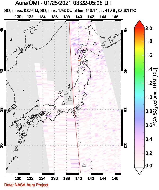 A sulfur dioxide image over Japan on Jan 25, 2021.