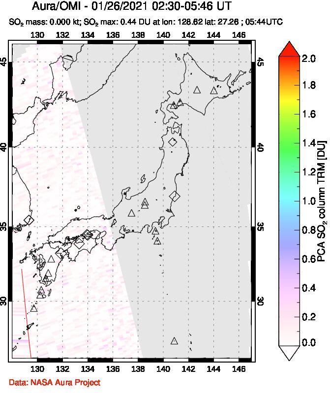 A sulfur dioxide image over Japan on Jan 26, 2021.