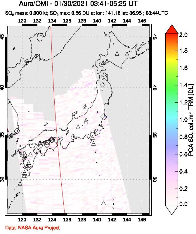A sulfur dioxide image over Japan on Jan 30, 2021.