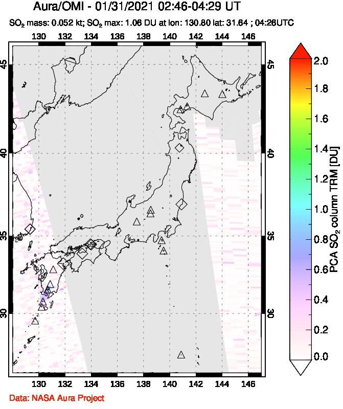 A sulfur dioxide image over Japan on Jan 31, 2021.