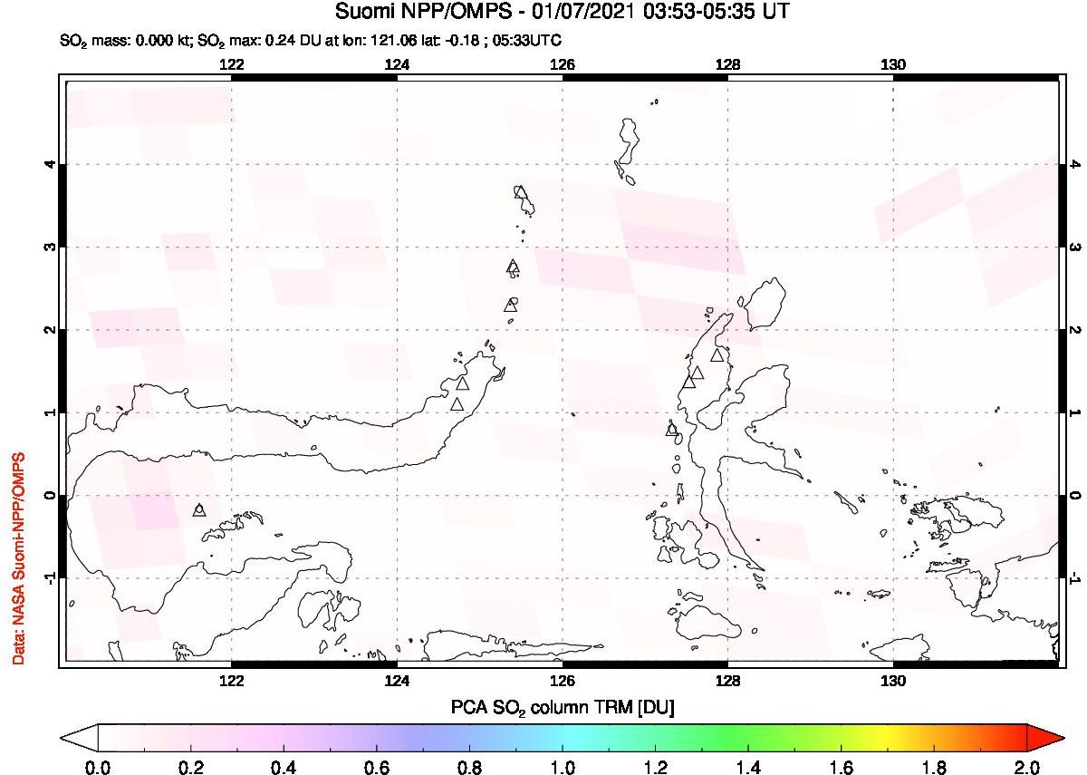 A sulfur dioxide image over Northern Sulawesi & Halmahera, Indonesia on Jan 07, 2021.