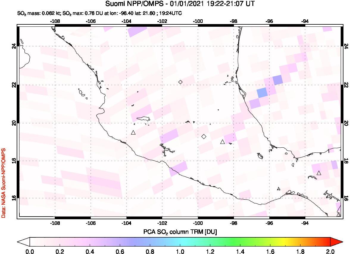 A sulfur dioxide image over Mexico on Jan 01, 2021.