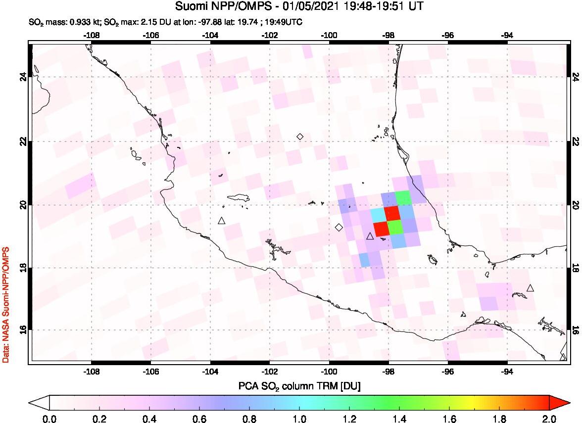 A sulfur dioxide image over Mexico on Jan 05, 2021.