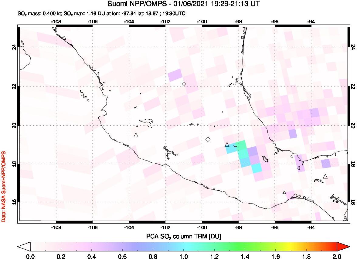 A sulfur dioxide image over Mexico on Jan 06, 2021.