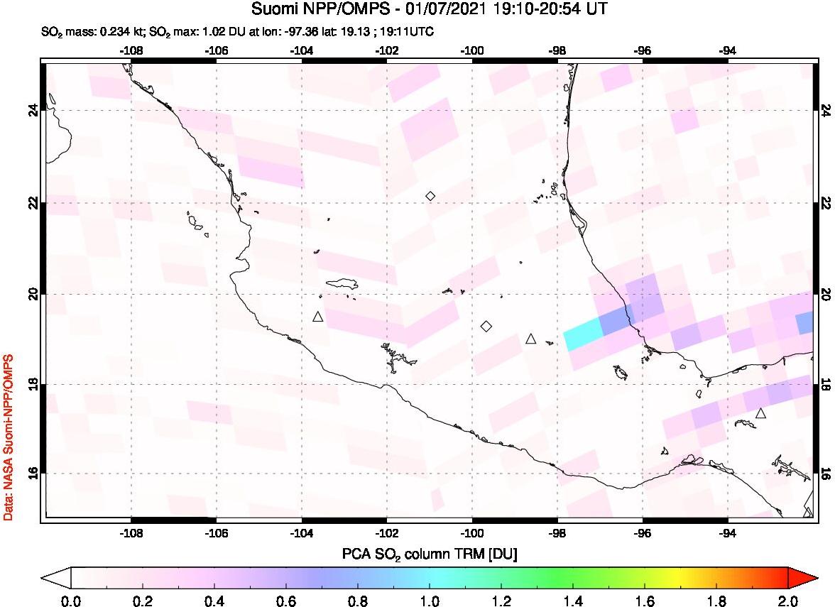 A sulfur dioxide image over Mexico on Jan 07, 2021.