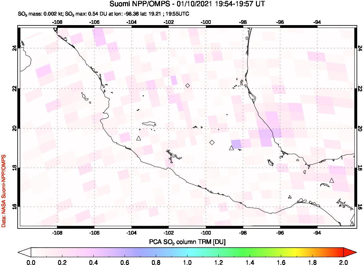 A sulfur dioxide image over Mexico on Jan 10, 2021.