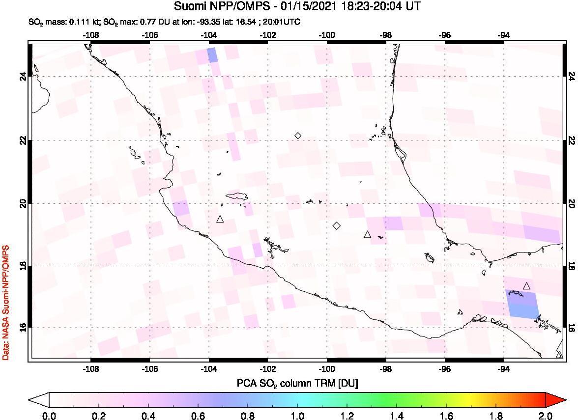 A sulfur dioxide image over Mexico on Jan 15, 2021.