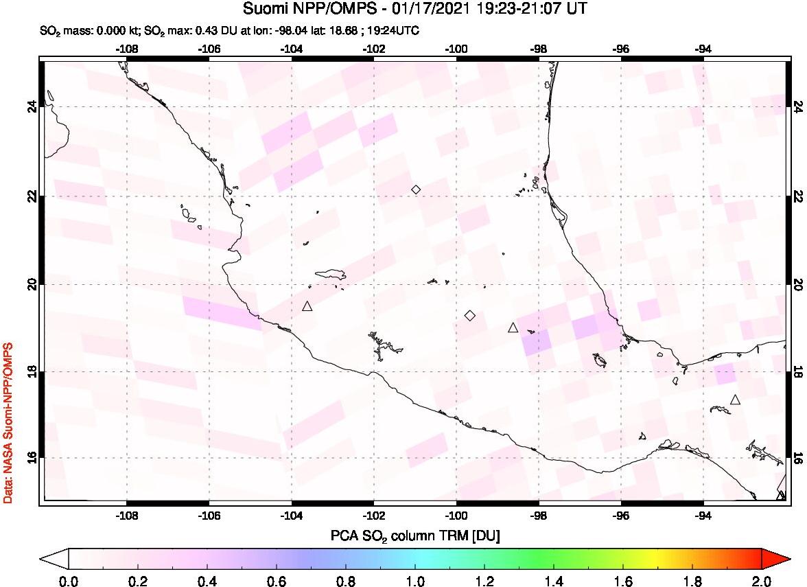 A sulfur dioxide image over Mexico on Jan 17, 2021.