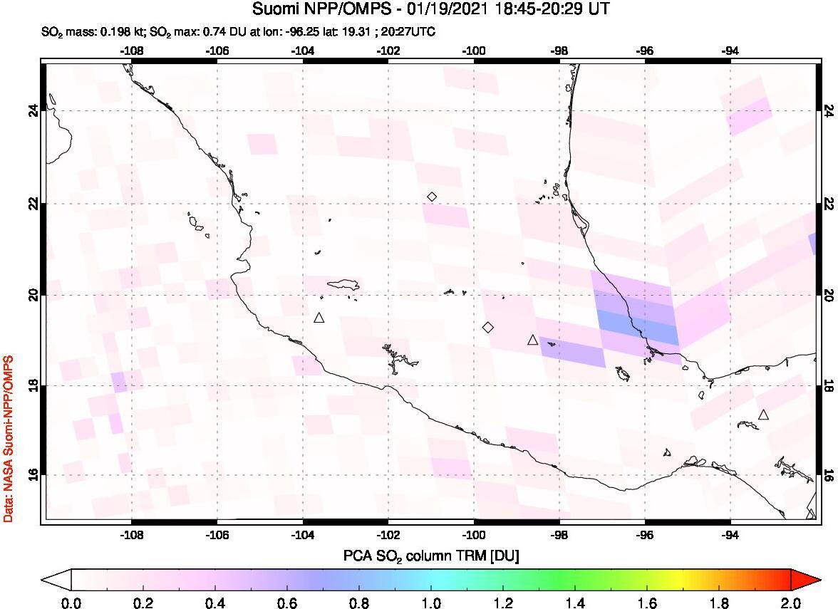 A sulfur dioxide image over Mexico on Jan 19, 2021.