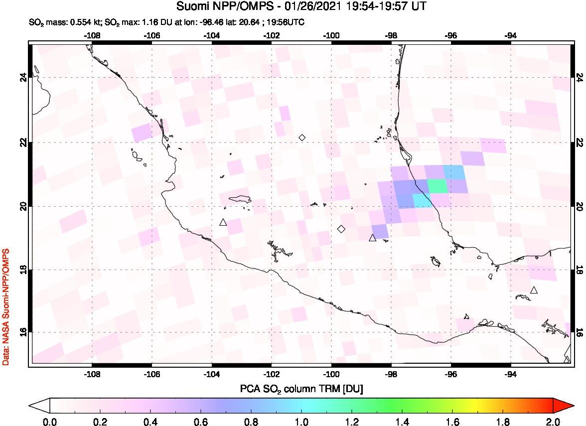 A sulfur dioxide image over Mexico on Jan 26, 2021.