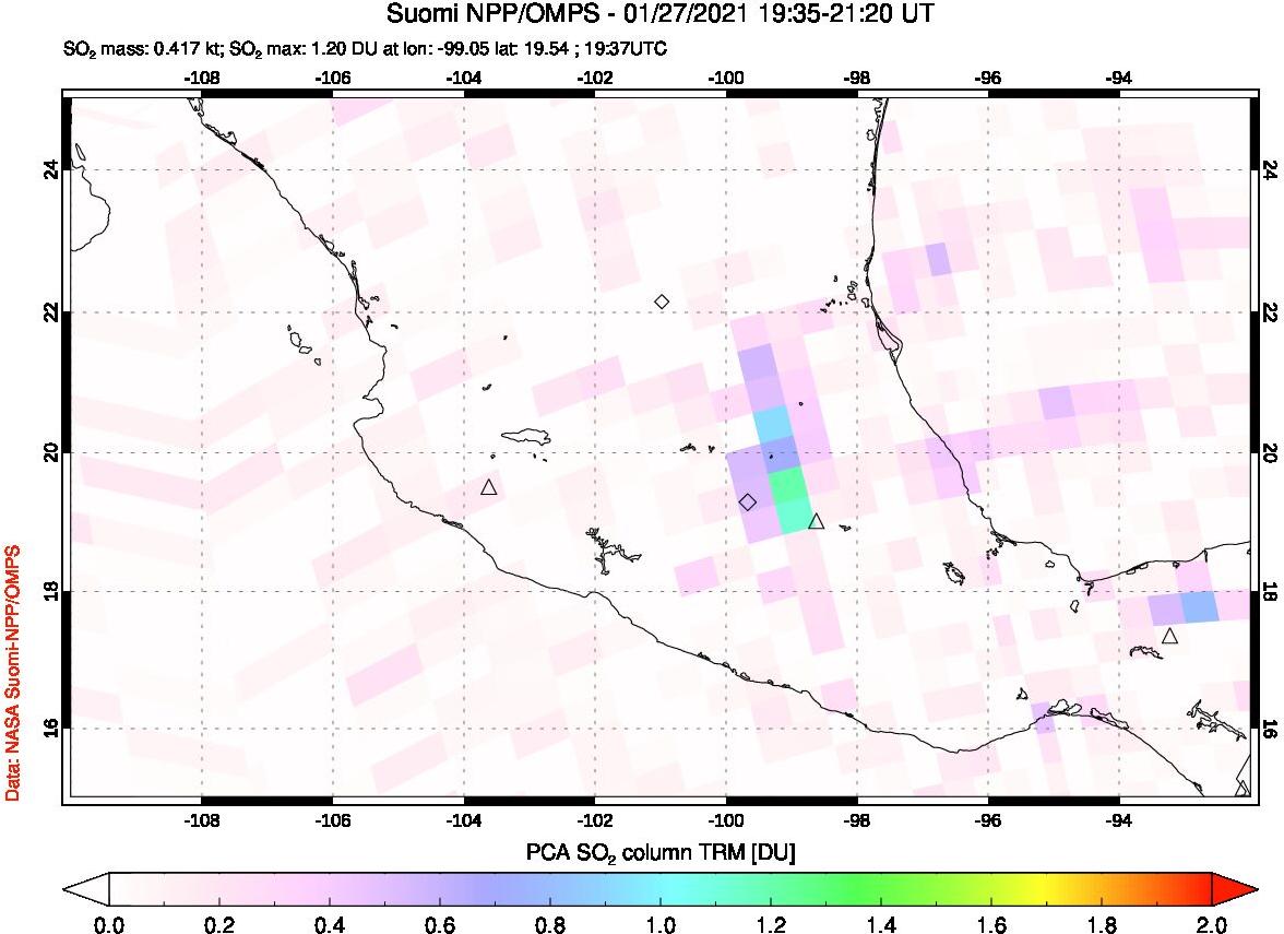 A sulfur dioxide image over Mexico on Jan 27, 2021.