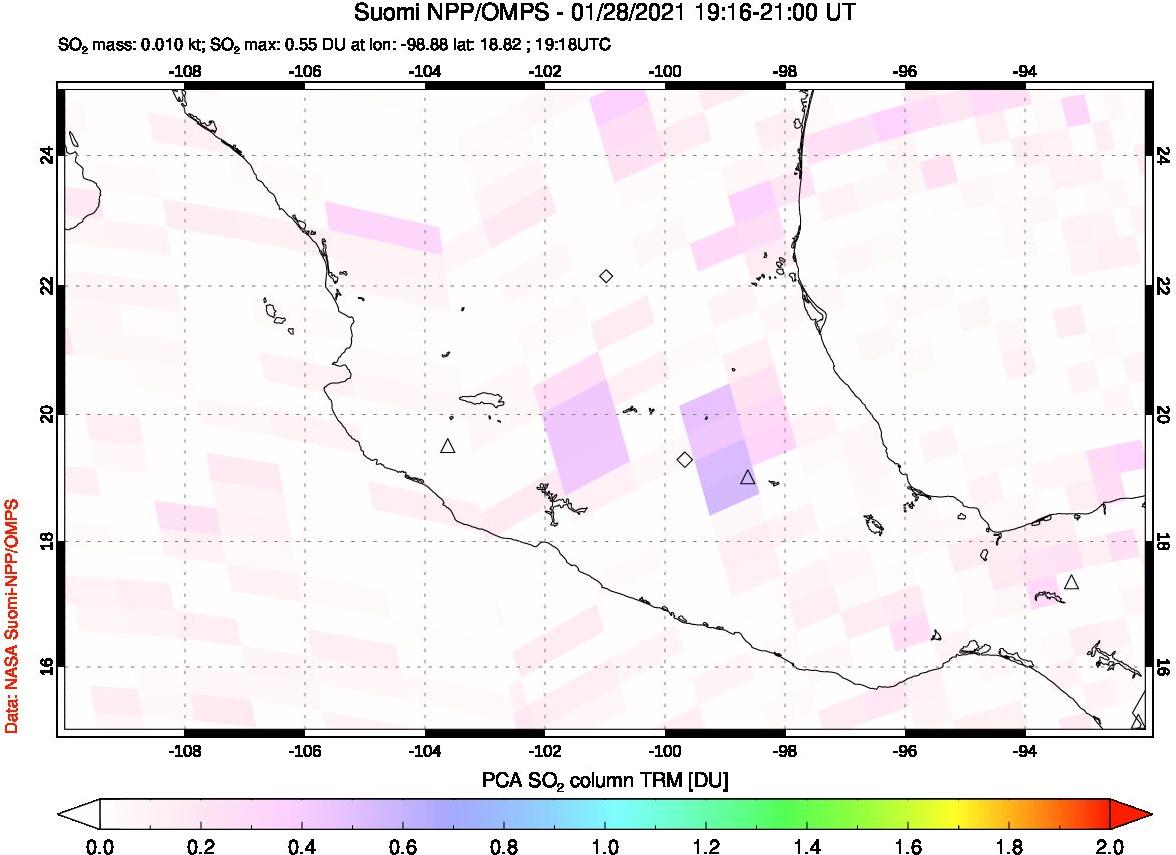 A sulfur dioxide image over Mexico on Jan 28, 2021.