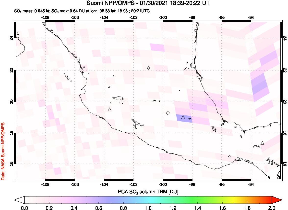 A sulfur dioxide image over Mexico on Jan 30, 2021.