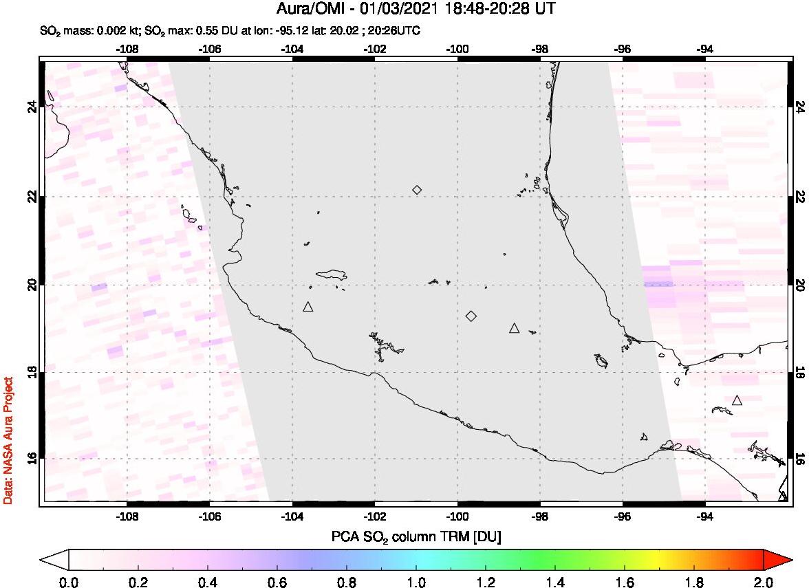 A sulfur dioxide image over Mexico on Jan 03, 2021.