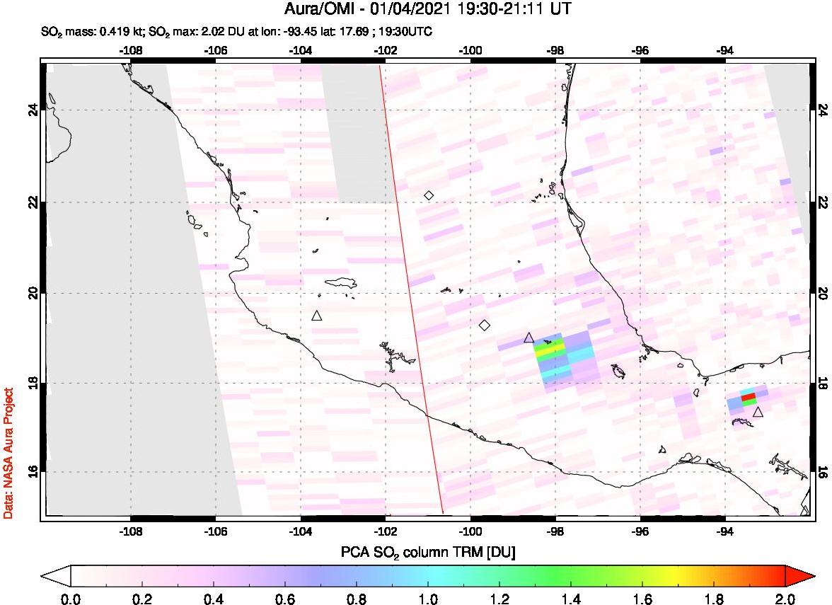 A sulfur dioxide image over Mexico on Jan 04, 2021.