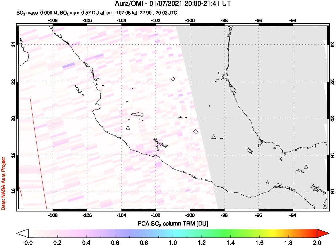 A sulfur dioxide image over Mexico on Jan 07, 2021.