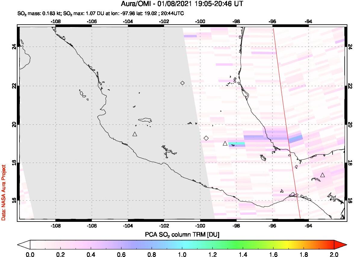 A sulfur dioxide image over Mexico on Jan 08, 2021.