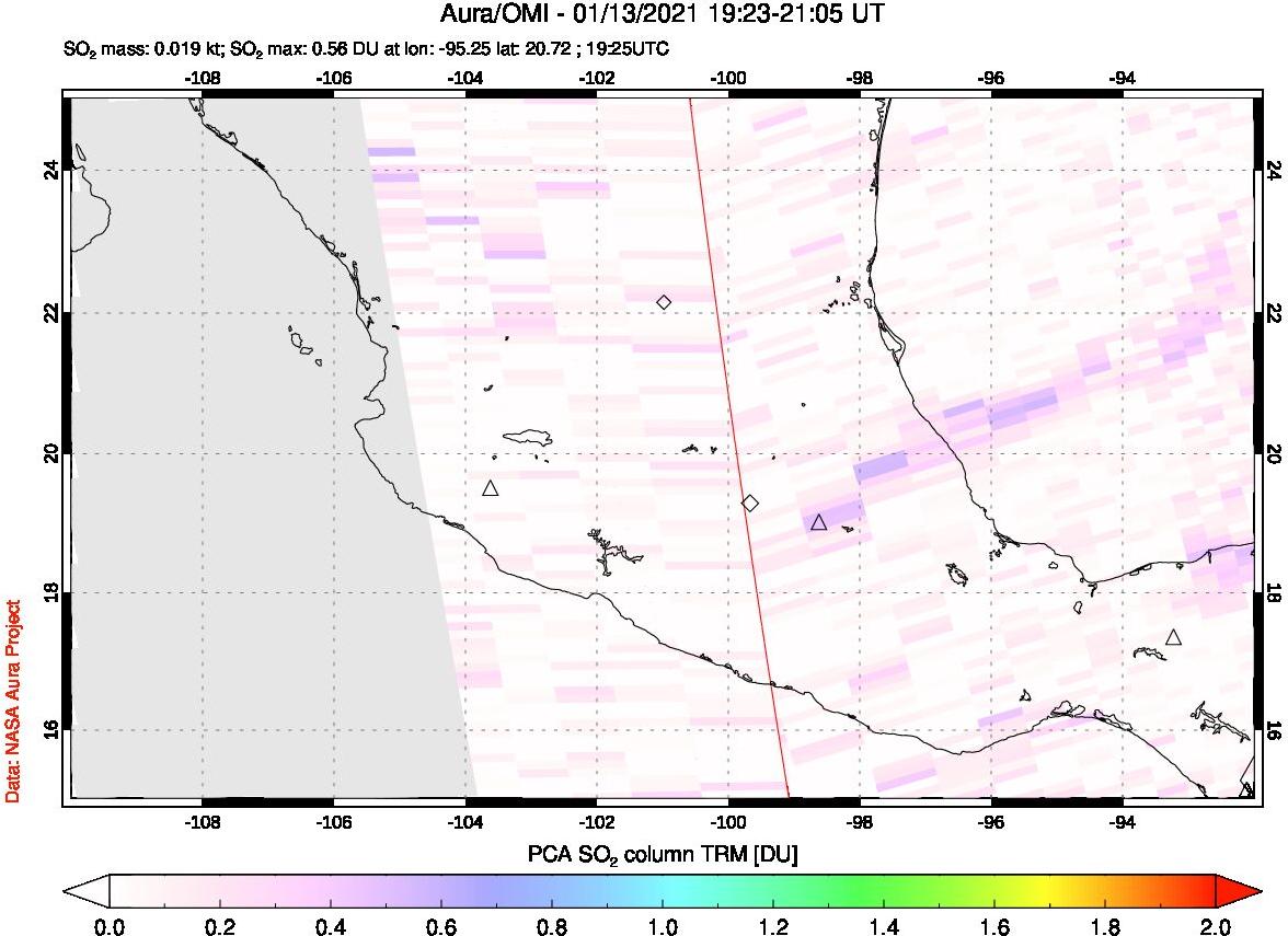 A sulfur dioxide image over Mexico on Jan 13, 2021.