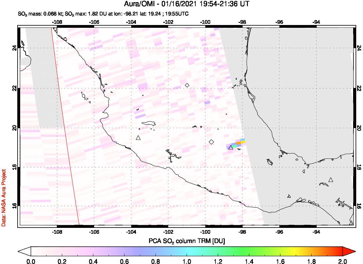 A sulfur dioxide image over Mexico on Jan 16, 2021.