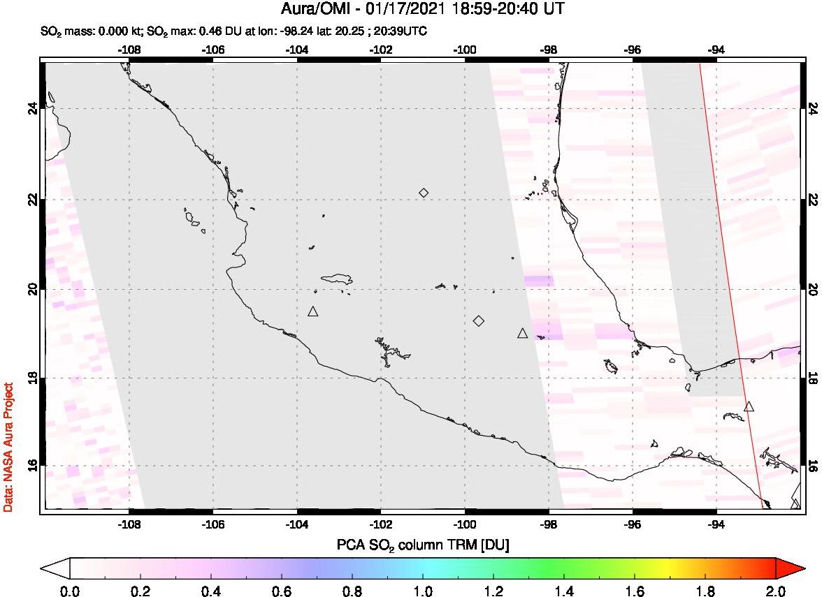 A sulfur dioxide image over Mexico on Jan 17, 2021.