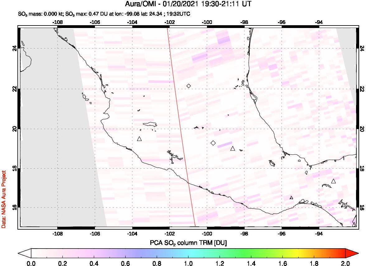 A sulfur dioxide image over Mexico on Jan 20, 2021.