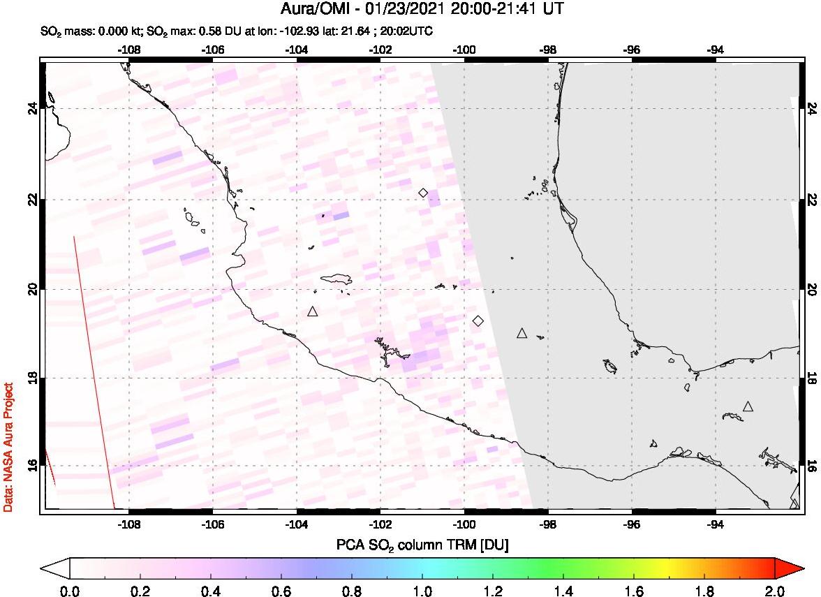 A sulfur dioxide image over Mexico on Jan 23, 2021.